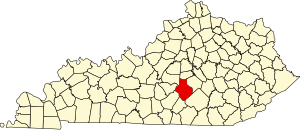 Map of Kentucky highlighting Casey County