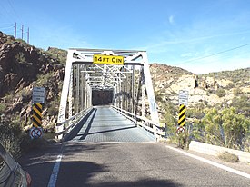 Mormon Flat Bridge, built in 1924 and located on the Apache Trail (State Route 88) over Willow Creek, 3.8 miles west of Tortilla Flat, was listed in the National Register of Historic Places (NRHP) on September 30, 1988 (#88001598).