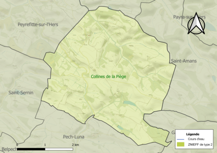 Carte de la ZNIEFF de type 2 sur la commune.