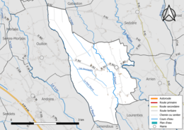 Carte en couleur présentant le réseau hydrographique de la commune