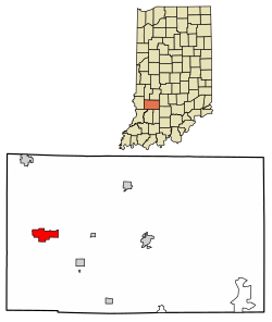 Location of Linton in Greene County, Indiana.