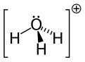 Stereo, skeletal formula of hydronium with a lone pair of electrons shown