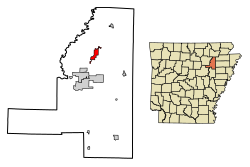 Location of Tuckerman in Jackson County, Arkansas.