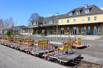 Draisines (railfietsen) in het voormalige station van Kranenburg