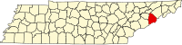 Locatie van Cocke County in Tennessee