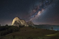 Pedra Azul (Blue Stone) with the Milky Way above it, located in the eponymous state park in Brazil. Photo by EduardoMSNeves