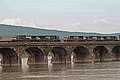 Two Norfolk Southern freight trains meet on the Rockville Bridge