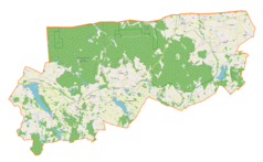 Mapa konturowa gminy Dubeninki, blisko centrum na lewo znajduje się punkt z opisem „Dubeninki”