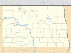 Mapa konturowa Dakoty Północnej, na dole po lewej znajduje się punkt z opisem „Hettinger”
