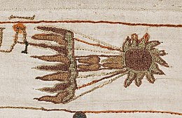 Darstellung des Kometen auf dem Teppich von Bayeux, vermutlich um 1070
