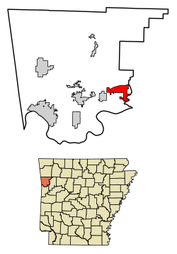 Location of Mulberry in Crawford County, Arkansas.