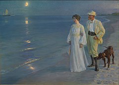 Summer Evening at Skagen beach. The artist and his wife. P. S. Krøyer. 1899. Notice how well he painted the water at sunset.