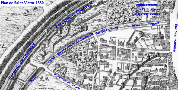 L'égout en 1550 à l’emplacement de l’actuelle rue de Turenne.