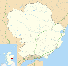 Mapa konturowa Angus, w centrum znajduje się punkt z opisem „Forfar”
