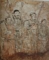 Liao men preparing for hunt, mural from tomb of Aohan, Lian dynasty.