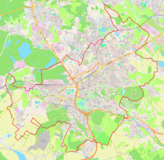 Mapa konturowa Cieplic, w centrum znajduje się punkt z opisem „Na Stínadlech”