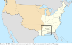 Map of the change to the United States in central North America on December 19, 1820