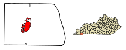 Location of Murray in Calloway County, Kentucky