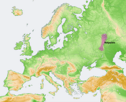 Poloha Povolžské vrchoviny na fyzické mapě Evropy