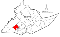 Map of Centre County, Pennsylvania highlighting Worth Township