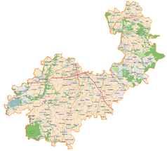 Mapa konturowa powiatu wrocławskiego, po lewej znajduje się punkt z opisem „Kąty Wrocławskie”