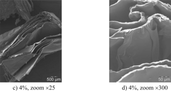 Figure 9: These open access scanning electron microscopy images show a chitosan based biofoam at two different magnifications.[34]