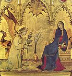シモーネ・マルティーニ『聖女マルガリータと聖アンサヌスのいる受胎告知』 1333年 ウフィツィ美術館収蔵