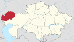Bản đồ Kazakhstan, vị trí tỉnh Tây Kazakhstan tô màu