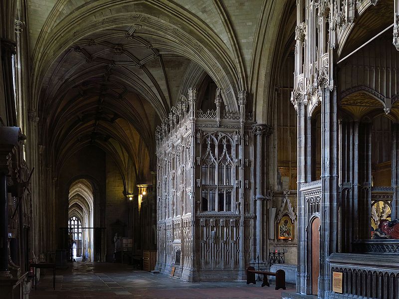 United Kingdom: South aisle of the retro-choir of Winchester Cathedral. Winchester Cathedral is a Church of England cathedral in Winchester, Hampshire. Work began on the building in 1079. It is one of the largest cathedrals in Europe, with the longest nave and greatest overall length of any Gothic cathedral in Europe. Dedicated to the Holy Trinity, Saint Peter, Saint Paul, and before the Reformation, Saint Swithun, it is the seat of the bishop of Winchester and centre of the diocese of Winchester. The cathedral is a grade I listed building.