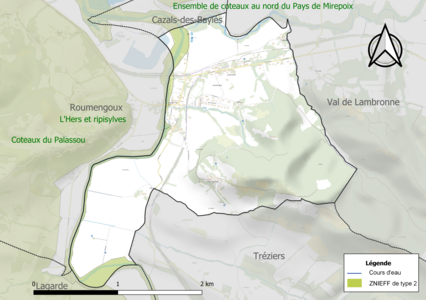 Carte des ZNIEFF de type 2 sur la commune.