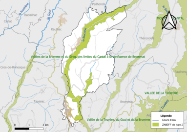 Carte de la ZNIEFF de type 2 de la commune.