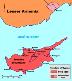   1192-1360 Kıbrıs Krallığı   1360'de krallığın satın aldığı arazi   Kilikya Ermeni Krallığı