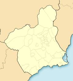 Mapa konturowa Murcji, po prawej nieco na dole znajduje się punkt z opisem „San Javier”