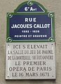 Plaque rappelant l'emplacement du jeu de paume de la Bouteille, au croisement avec la rue Mazarine.