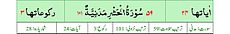 Qurʼon nusxalaridan biridagi Hashr surasi sarlavhasi. Yuqorida oʻngdan: 1. Oyati 24, 2. Markazda qizil rangda sura tartib raqami 59, qora rangda - Hashr surasi va Madaniy, qizil rangda nozil boʻlgan tartibi - 101, 3. Rukuʼsi soni - 3; Pastda oʻngdan: 1. Sura:Madaniy, 2. Tilovat tartibi:59, 3. Nozil boʻlish tartibi:101, 4. Rukuʼsi:3, 5. Oyati:24, 6. Porasi (Juzi):28 deb koʻrsatilgan.