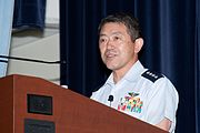 アメリカ空軍司令部学校にて、講演する岩崎