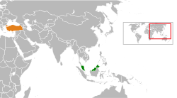 Haritada gösterilen yerlerde Malaysia ve Turkey