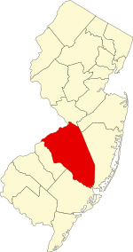 نقشهٔ نیوجرسی که Burlington County در آن مشخص شده است