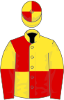 Yellow and red(quartered), halved sleeves, quartered cap