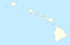 Mapa konturowa Hawajów, u góry znajduje się punkt z opisem „Pałac ʻIolani”