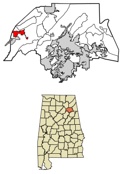 Location of Walnut Grove in Etowah County, Alabama.