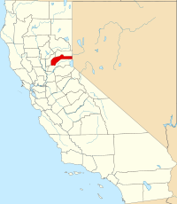 Mapo de Kalifornio kun kantono Nevada emfazita
