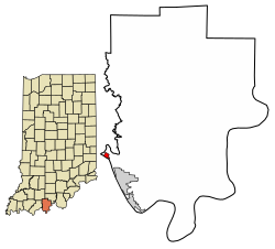 Location of Troy in Perry County, Indiana.