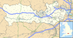 Mapa konturowa Berkshire, po prawej nieco u góry znajduje się punkt z opisem „Windsor”