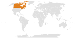 Map indicating locations of Shqipëria and Kanadaja