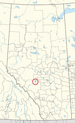 A map of the province of Alberta showing 80 counties and 145 small Indian reserves. One is highlighted with a red circle.