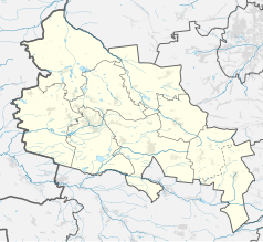 Mapa konturowa powiatu lublinieckiego, w centrum znajduje się punkt z opisem „Pałac w Wierzbiu”