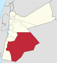 मानचित्र जिसमें म'आन प्रान्त محافظة معان‎‎> Ma'an Governorate हाइलाइटेड है