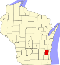 Kort over Wisconsin med Washington County markeret