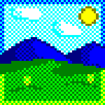 Un paysage vectoriel imité en pixel art